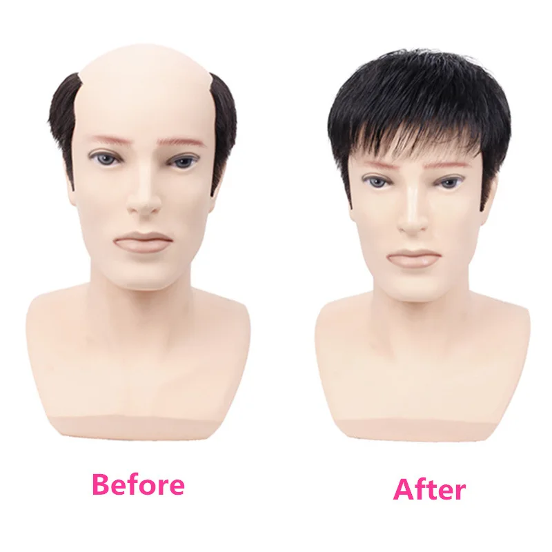 Best-selling wig men's short hair inch top hair patch wig piece synthetic fiber high-temperature silk wig image 4