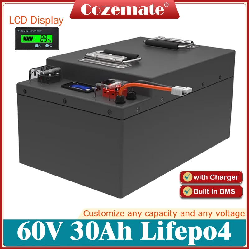2025 Nova bateria de lítio LiFepo4 60V 30Ah LFP com ciclices profundos BMS para veículos elétricos de acampamento de motorhome + carregador