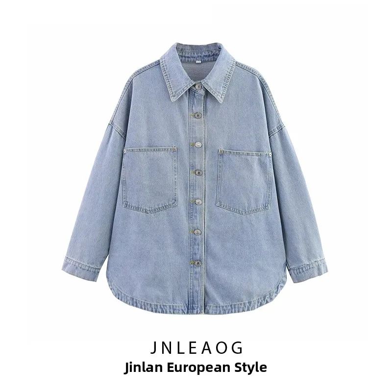 

JNLEAOG женское свободное длинное джинсовое джинсовое платье с талией, повседневное модное осеннее новое пальто с отложным воротником