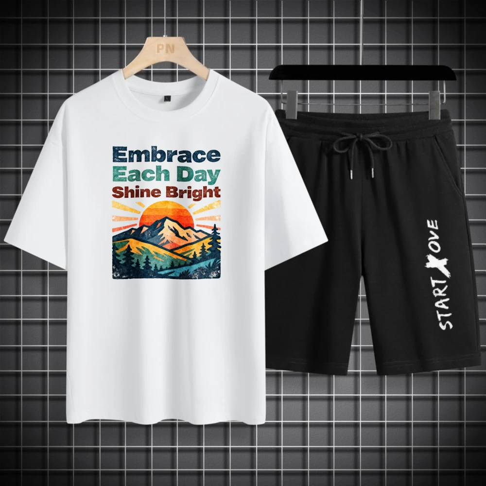 

Мужские комплекты футболок, мужские синдалы, летняя мода, шорты с короткими рукавами, комплект мужской одежды, дышащий мужской костюм из полиэстера