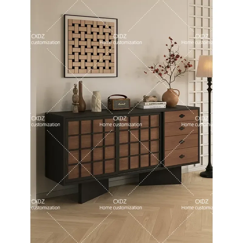 Medieval Style Dining Side Cabinet Living Room Storage Locker Retro Sofa Back Mountain Cabinet Wall Integrated Cupboard