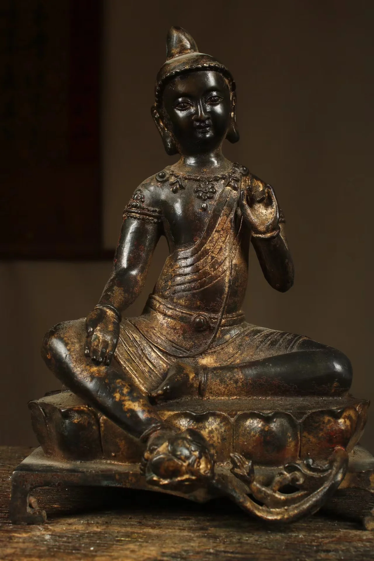 Rare  old copper happy Jia Lan buddha statue,Free shipping