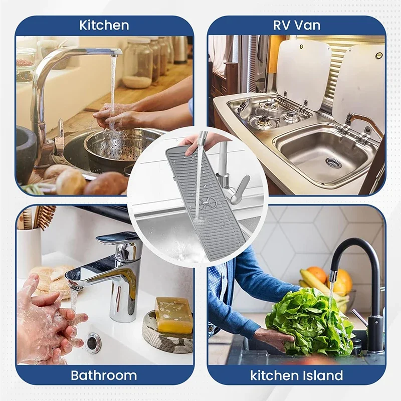 Sink Splash Guard Faucet Mat Handle Drip Catcher Tray Multipurpose for Kitchen Dish Drying Mats Bathroom Countertop Protector