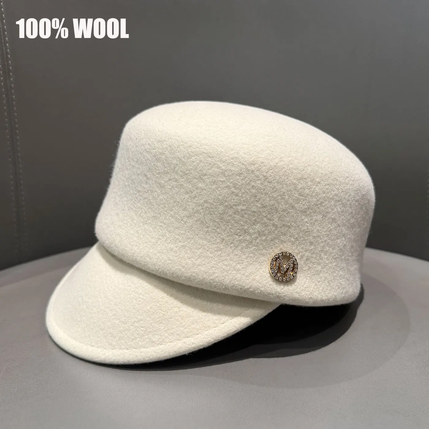 

Новая классическая 100% шерстяная конная кепка с надписью M, фетровая женская зимняя берет высокого качества, уличная британская модная рыцарская шапка