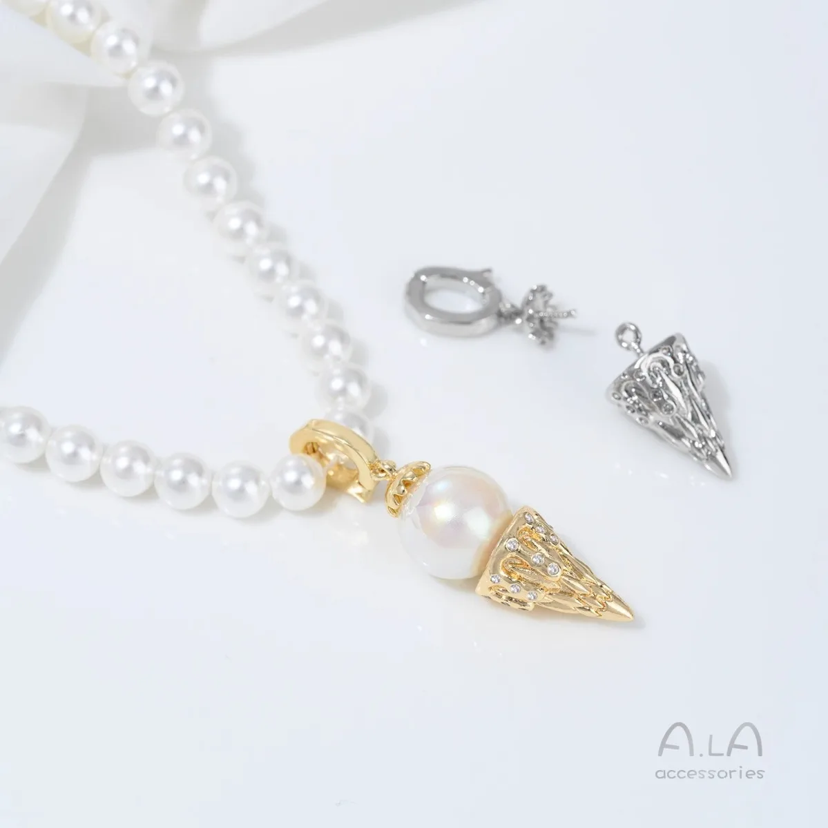 Brass 14K Gold Plated Ice Cream Universal Pendant Bail Eye Pin Pearl Bezel DIY Necklace Jewelry Making Findings