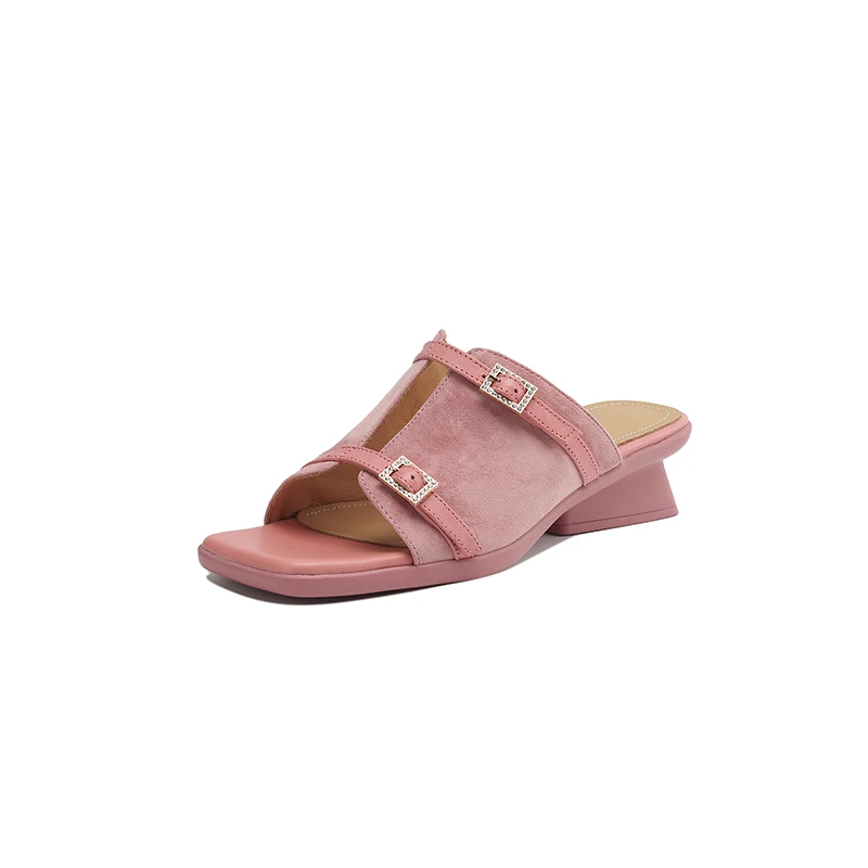 2026 new spring summer women sandals natural leather plus size 22-25cm kid suede+sheepskin buckle mules wedges women shoes view 5