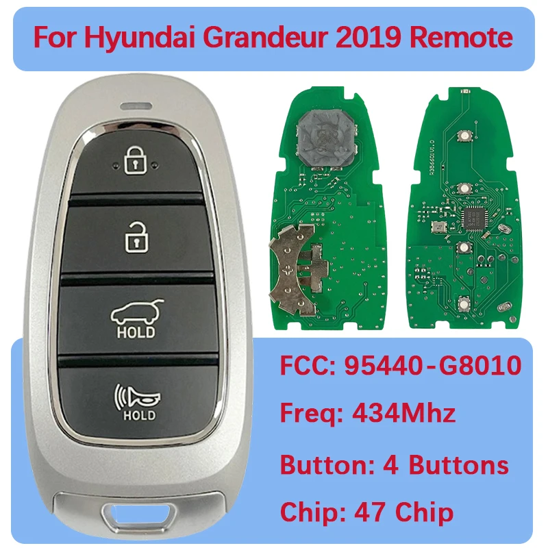 CN020209 ما بعد البيع 4 أزرار مفتاح ذكي فوب 47 رقاقة 434 ميجا هرتز FCC 95440-G8010 لشركة هيونداي العظمة 2021-2023 #1