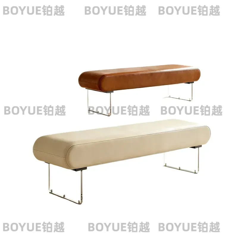 Luxury Leather Bedside Stool Acrylic Footrest Sofa Bench Entryway Shoe Changing Seat Living Room Cloakroom Modern Home Decor