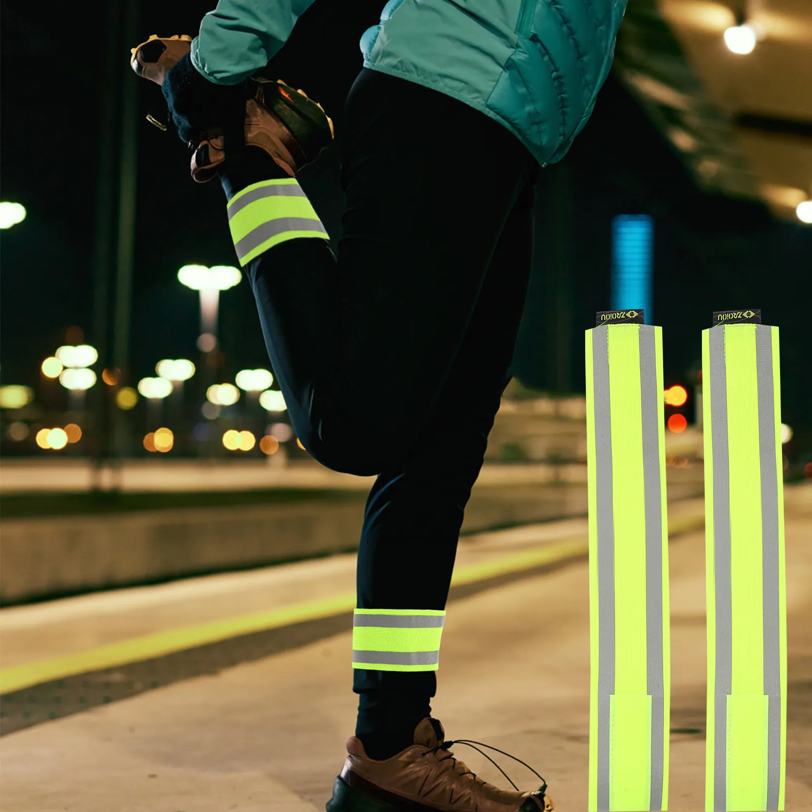 2Pcs Outdoor Reflective Safety Band Adjustable Elastic Leg Strap for Runners Cyclists Night Walkers Construction Workers High