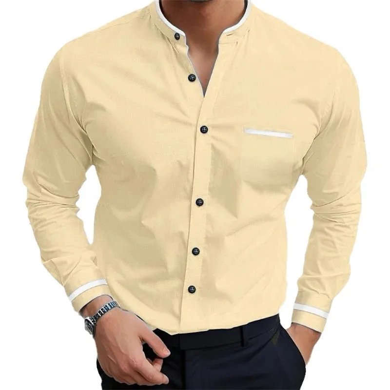 Simple Basic Solid Color Matching Home Relaxed Comfortable Neutral Minimalist Style Single-breasted Stand-up Collar Shirt