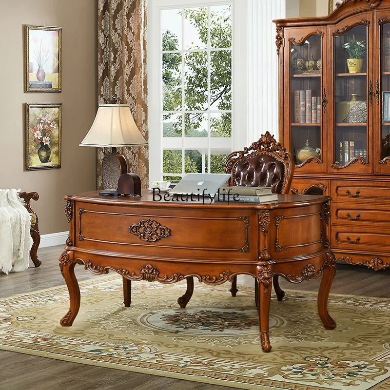 

American carved desk, European all-solid wood desk old design