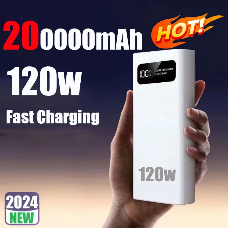 120W Fast Charging Power Bank 200000mAh Ultralarge Capacity Portable Digital Display External Battery For iPhone Samsung Xiaomi