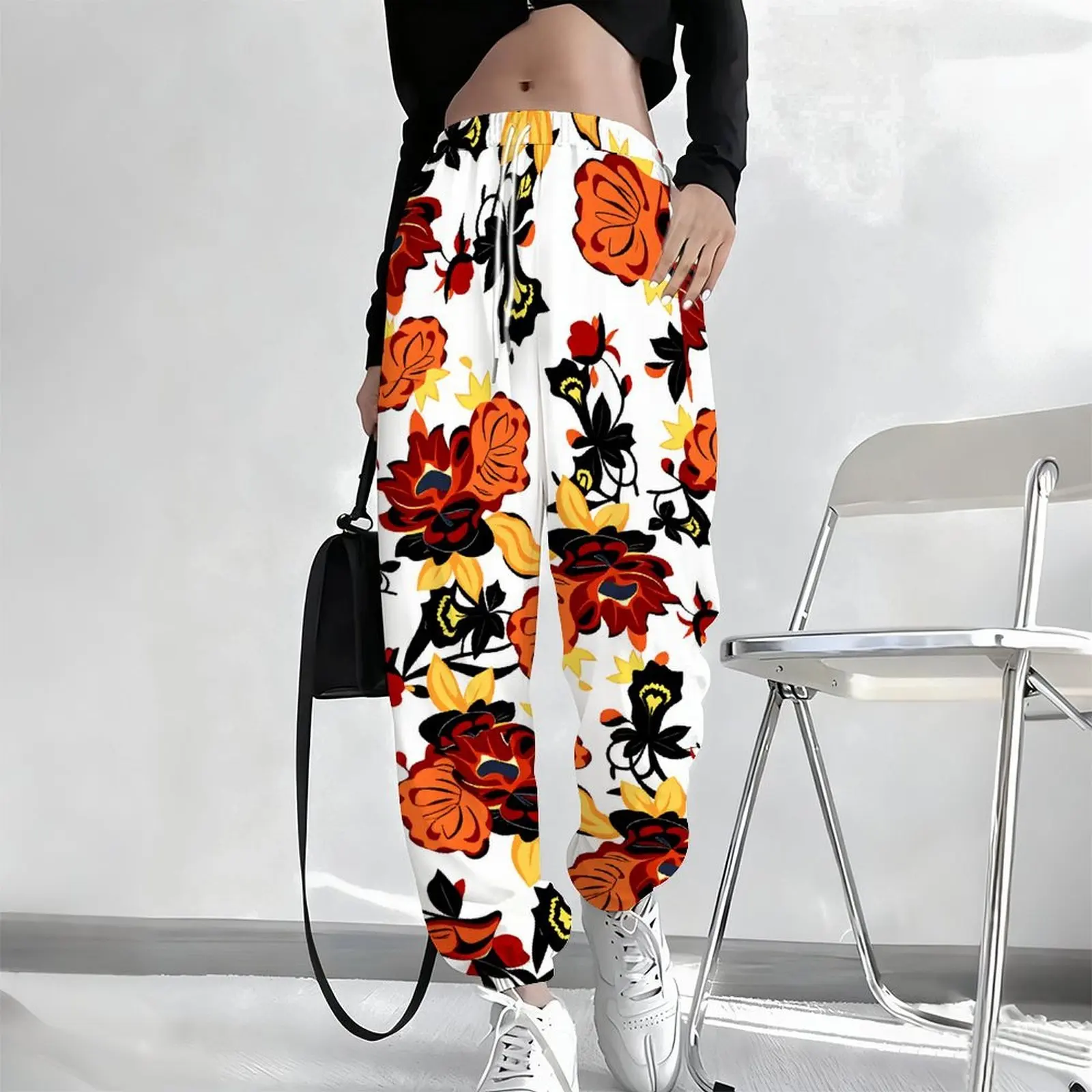 Autumn Pocket Trousers Printed Sportswear Pants Fashion Drawstring Jogging Pants Winter Women's Daily Casual Yoga Pants