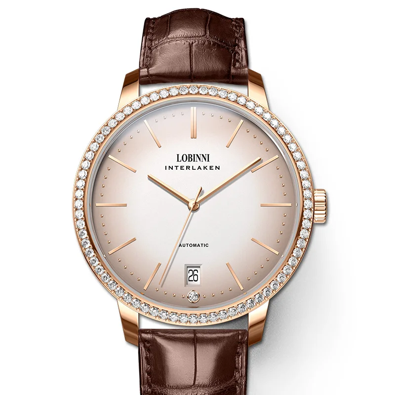 Luxury Brand LOBINNI MIYOTA 9015 Automatic Mechanical Sapphire Women's Watches Diamond Leather 8.5 MM Ultra-thin Clock L12028L