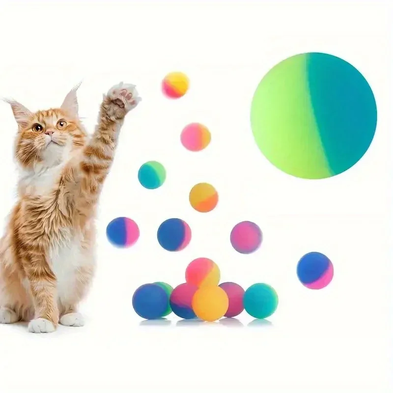 10 bunte Gummibälle, 25 mm High-Bounce-interaktive Katzenspielzeugbälle – lebendiges Regenbogen-Design JXB – Detail 2