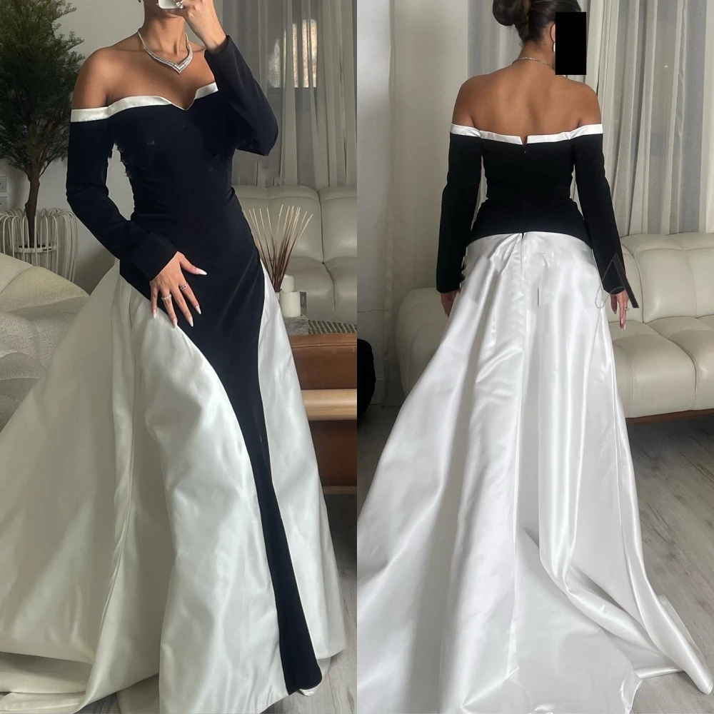 Customized Ball Simple Fashion Off-the-shoulder  Gown Formal Ocassion  Sweep/Brush Skirts Charmeuse Evening Dress فستان سهرة نسا