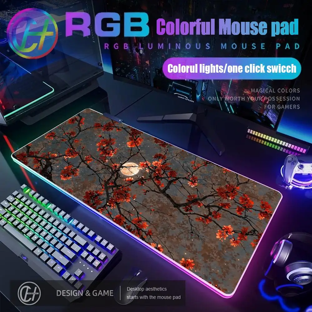 

HYBXAXC Sakura landscape Mouse Pad RGB Gaming Mouse Pad Desk Mat HD Gamer Large LED Light XXL Mouse Pad
