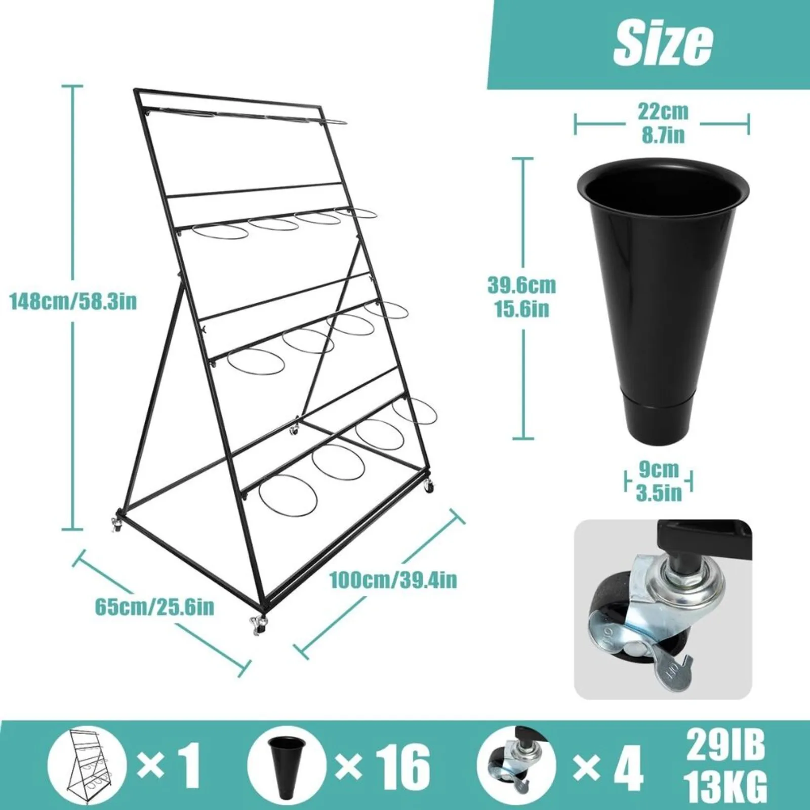 Flower Display Stand with 16pcs Plastic Buckets for Fresh Flowers 4 Layers Cart United States