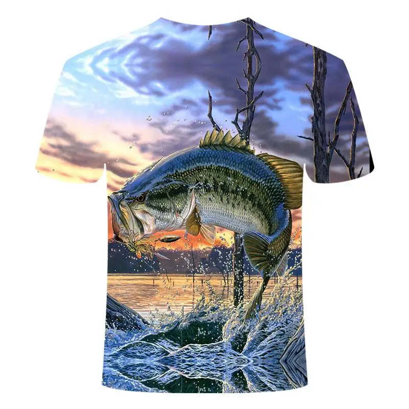 Verão o mais recente 2021 peixe ao ar livre camiseta dos homens 3d legal impressão de pesca topos curtos ocollar casual masculino pesca camiseta poissons