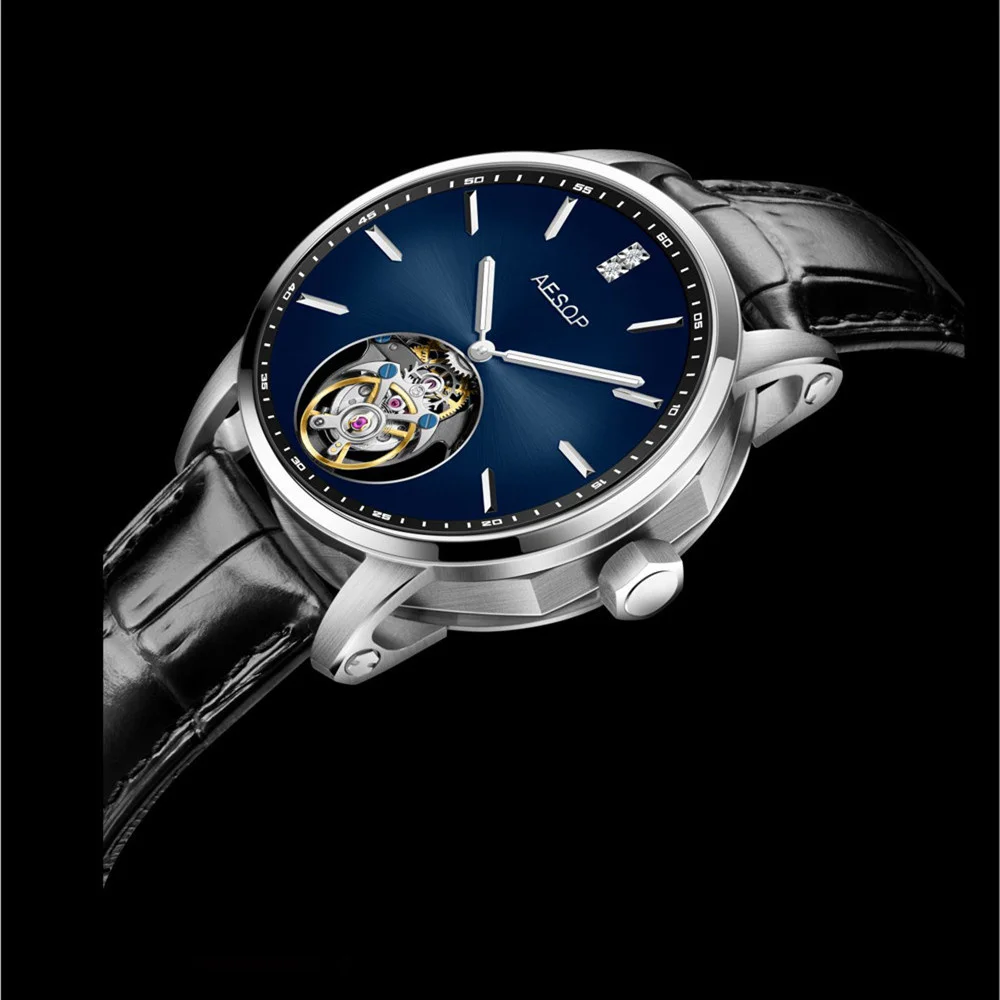 AESOP Real Tourbillon Mechanical Skeleton Men's Wrist Watch Star Style Man Waterproof Clock Luxury Luminous Sapphire Wristwatch