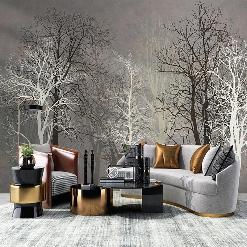 Custom Photo Mural Nordic Retro Forest Tree Abstract Gray Background Decorative Home Bedroom Wallpaper Designs Eco-friendly