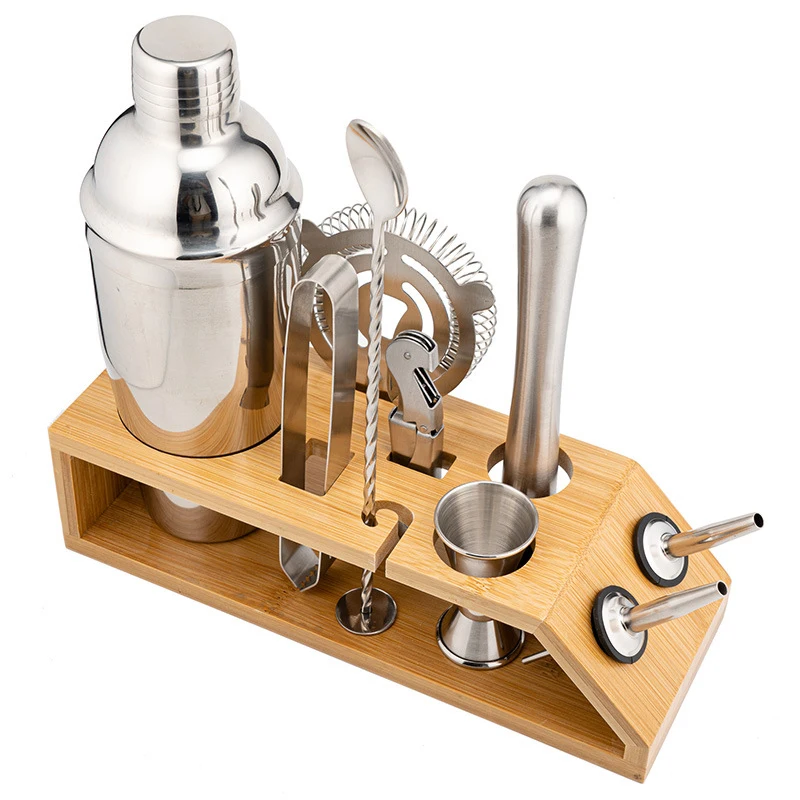 

Stainless Steel Cocktail Shaker Set Ultimate With Bamboo Stand Bar Tools Complete For Perfect Mixology Bar Wine Blending Set