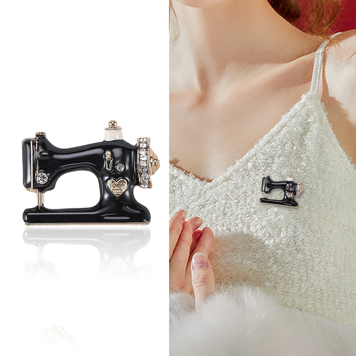 Trendy Rhinestones Sewing Machines Brooches for Women Unisex Pearls Tools Pins Banquets Party Backpack Gifts Jewelry Accessories