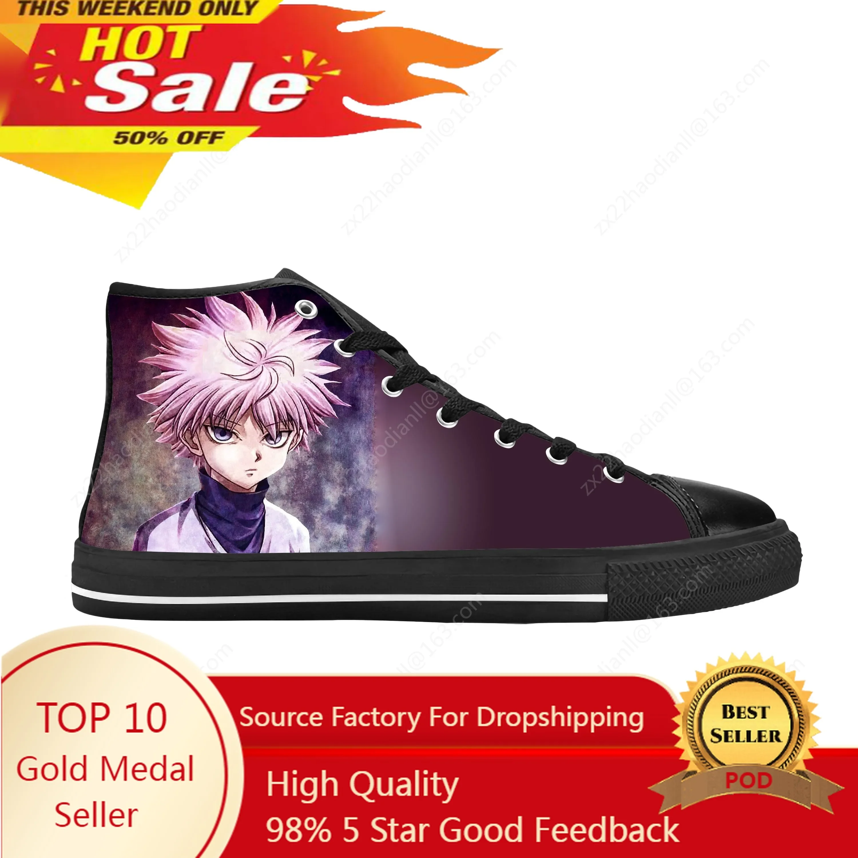 

Japan Anime Manga Hunter X Hunter Killua Zoldyck Casual Cloth Shoes High Top Comfortable Breathable 3D Print Men Women Sneakers