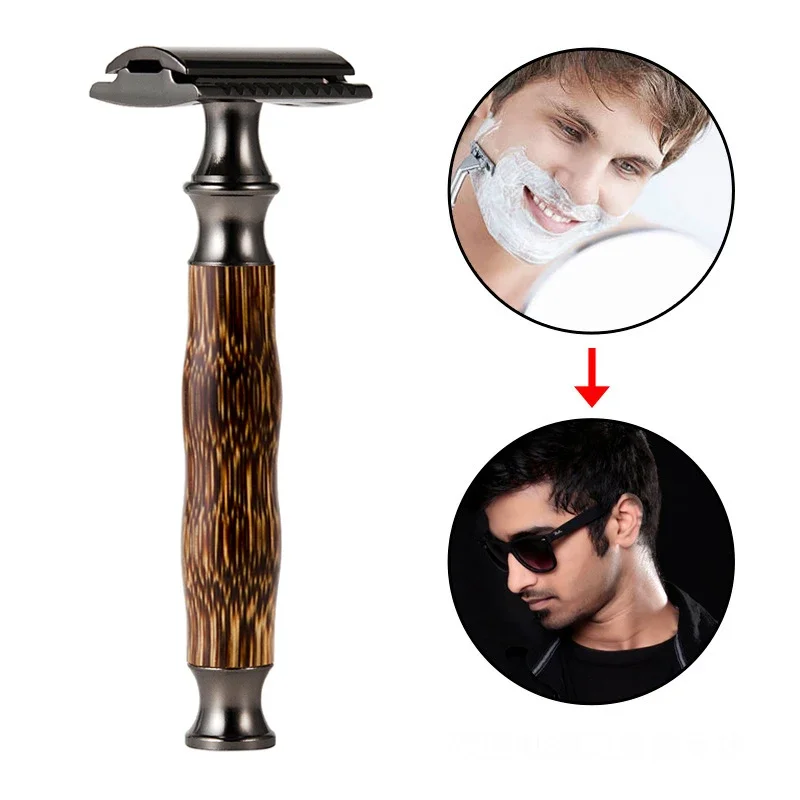 Alat Cukur Klasik Double Edge untuk Pria, Alat Penghilang Bulu Ringan, Alat Cukur Bulu Wajah, Pisau Cukur Manual yang Dapat Disesuaikan, Pisau Cukur Wajah dari Bambu