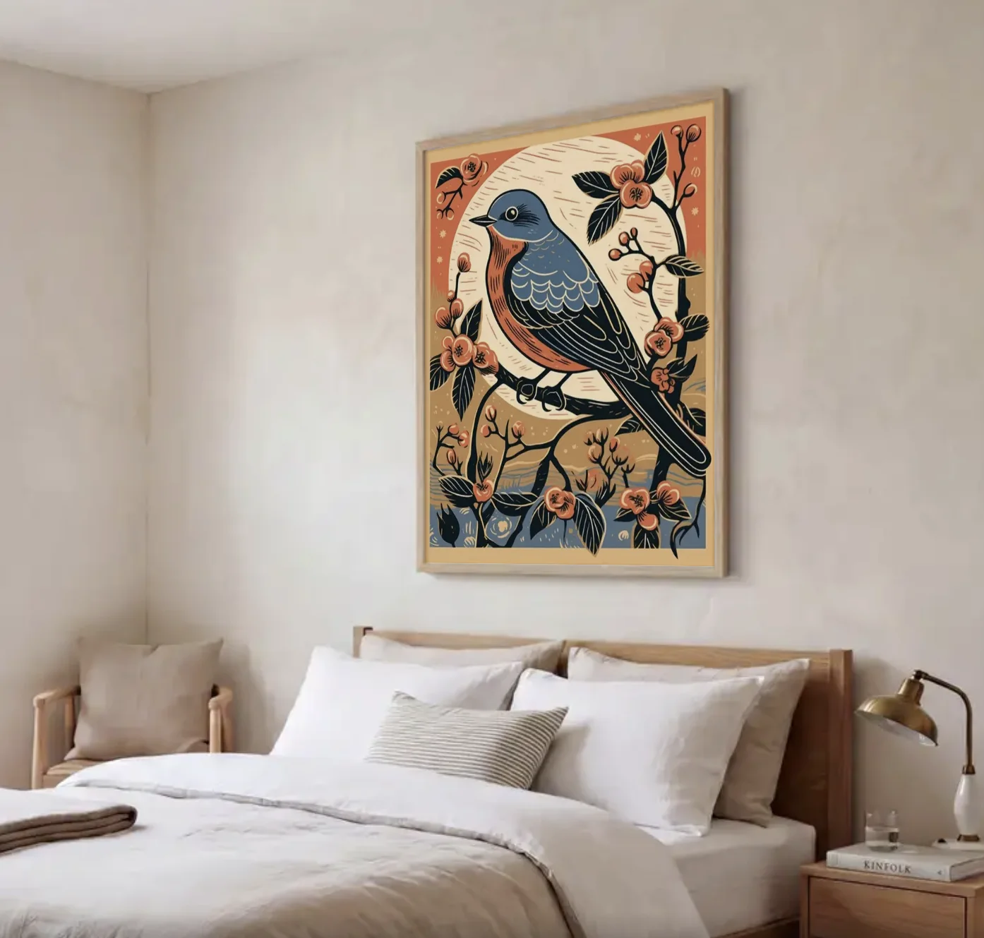 Linocut Bird Wall Art Canvas Prints, Vintage Woodcut Bird Posters, Rustic Decor for Living Room Bedroom Gallery Wall Decor