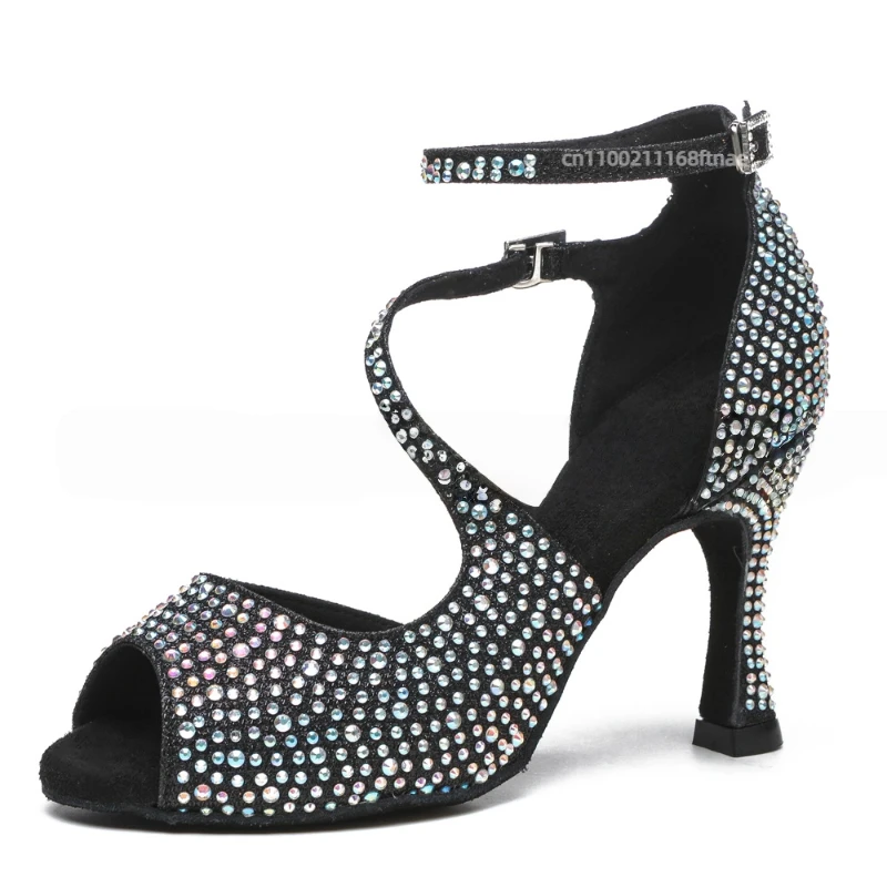 

2022 Hot Diamond New Women's Latin Dance Shoes, Medium High Heels, Women's Soft Soled Jazz Dance Performance Shoes