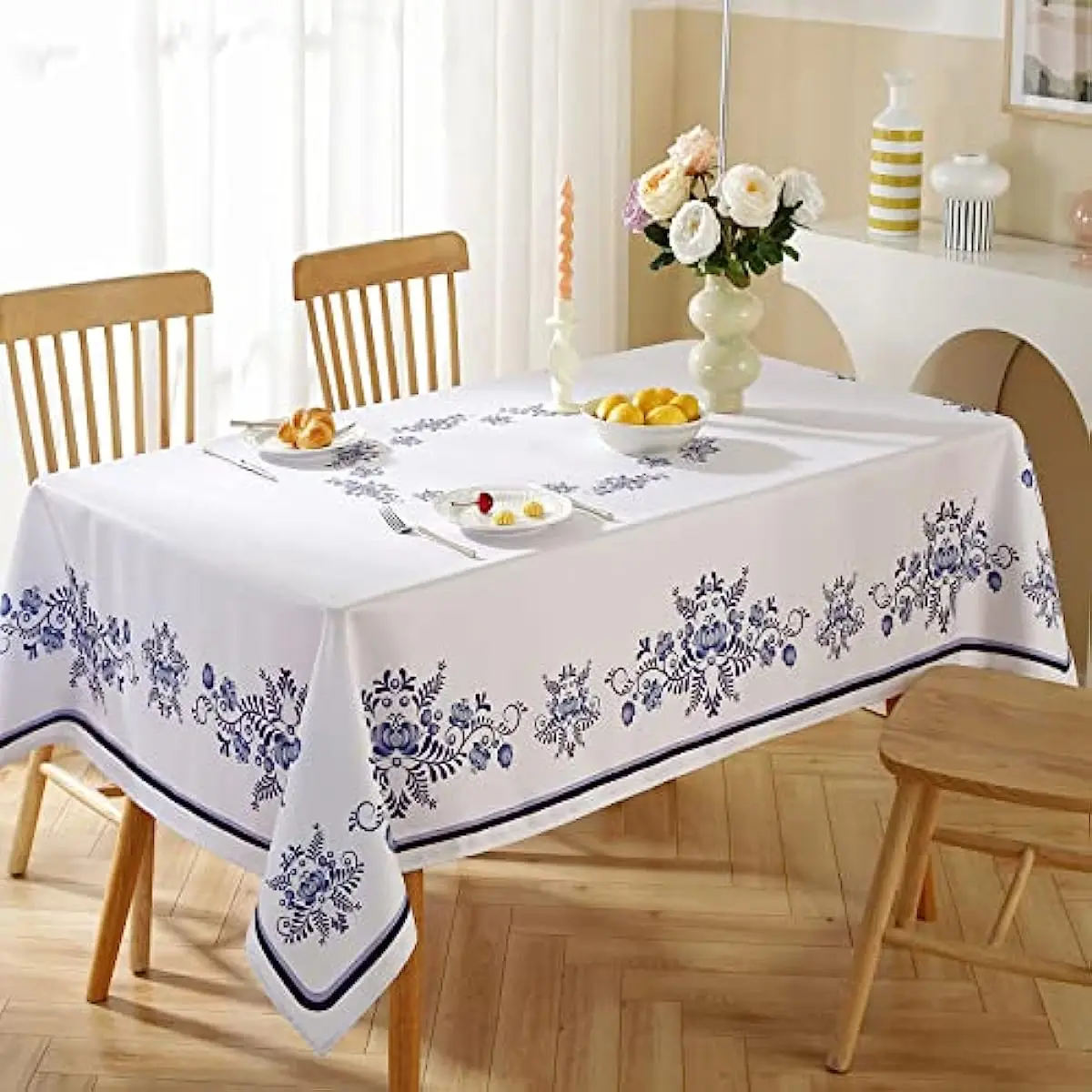 Spring Blue White Porcelain Rectangular Tablecloth Holiday Party Decorations Waterproof Tablecloth Wedding Dining Table Decor