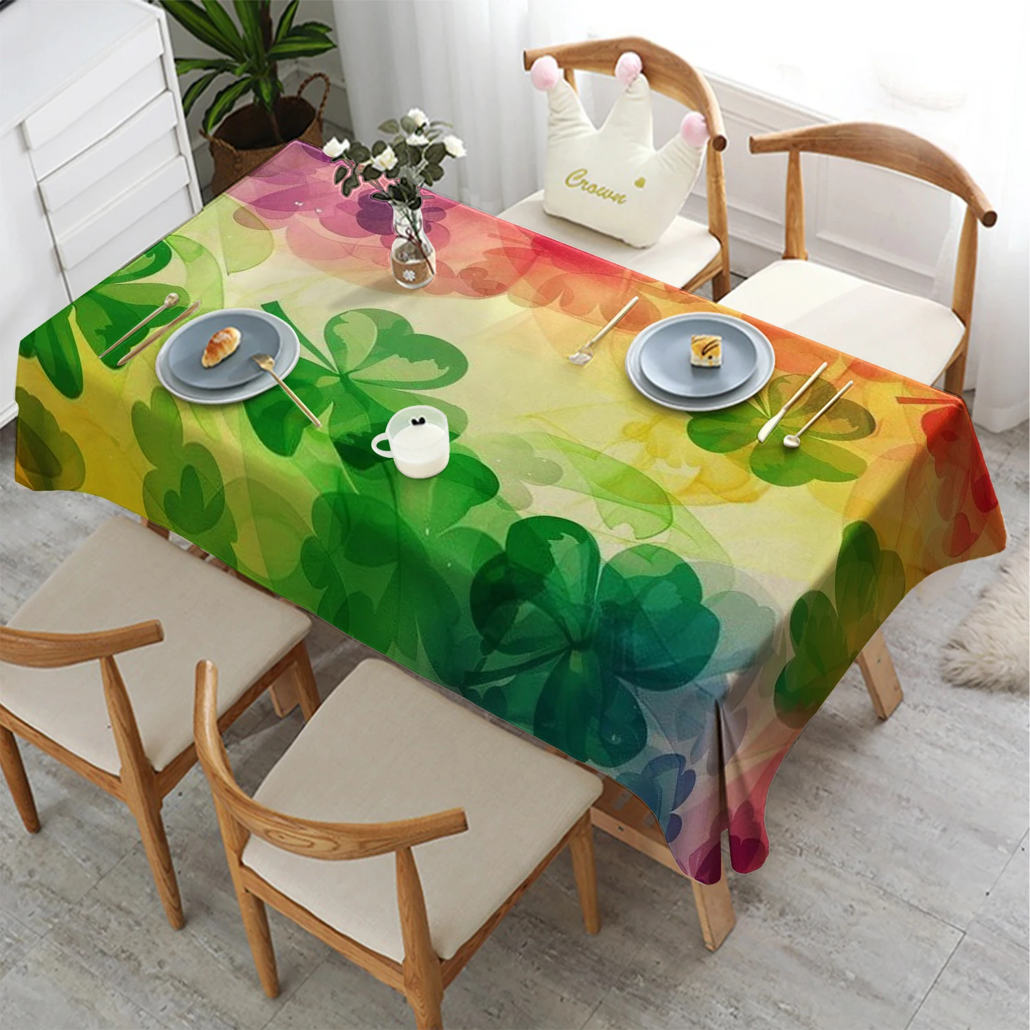 

Красочные Радужные Конюшины Ресторан Кухня Скатерть Гостиная Украшение Дома Прямоугольное Украшение Партии