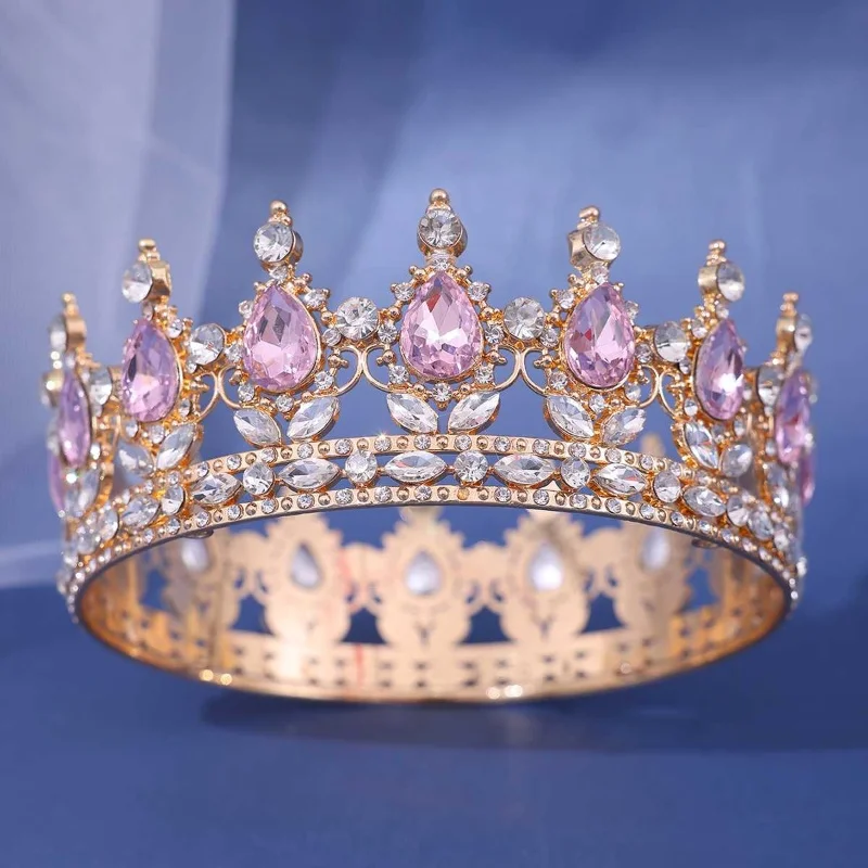 Bridal European Princess Tiara Round Baroque Pageant Crowns Crystal Full Crown King TiarWedding Crown Hair Dress Accessories image 4