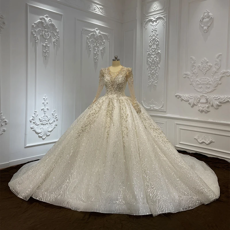 Jancember International Novità Abito da sposa per la sposa 2024 Paillettes Maniche lunghe Abito da ballo Che borda Vestido De Noiva LSCJ04