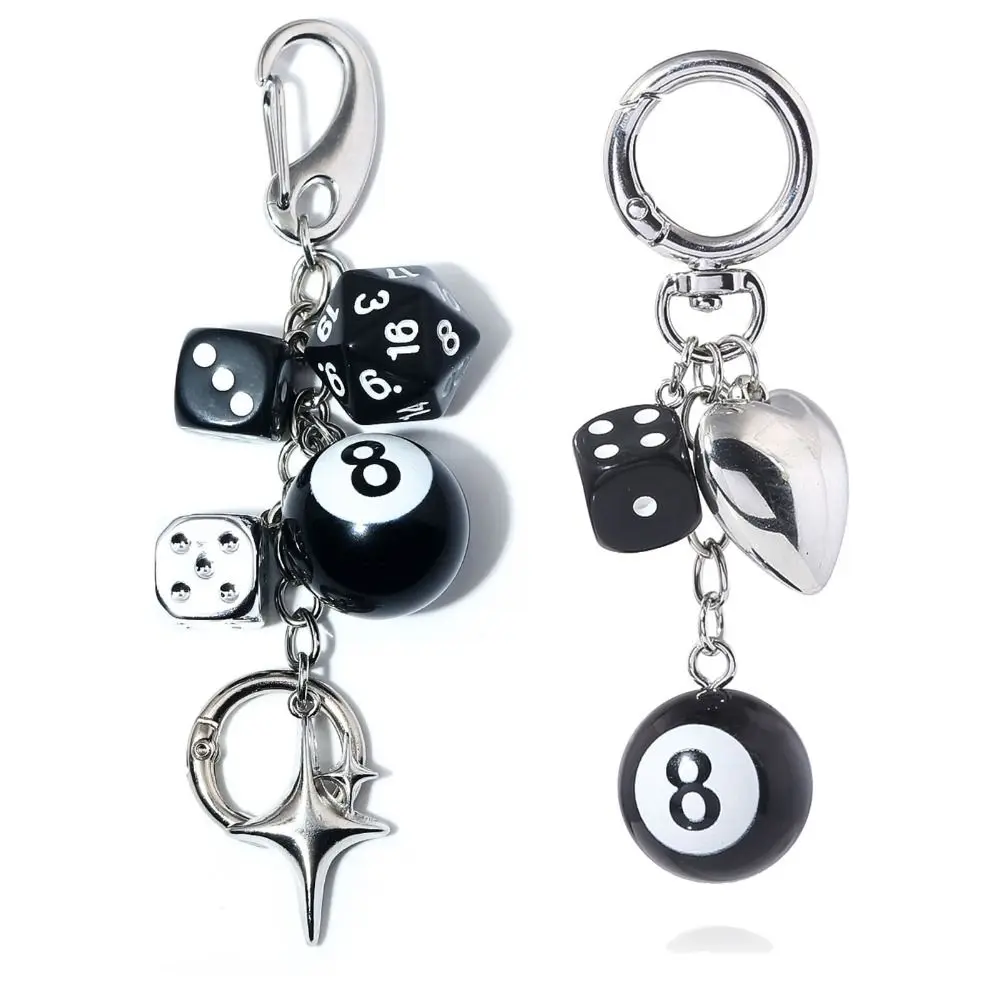 Zinc Alloy No. 8 Billiards Keychain Backpack Hanging Hiphop Black Dice Billiards Keychain Handmade Jewelry