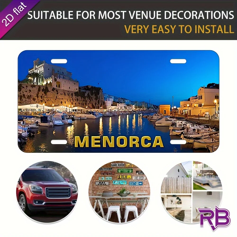 Tin Sign - Menorca Night Harbor Vintage Durable Metal Plaque Wall Decor, Home Office Bar Man Cave Wall Art
