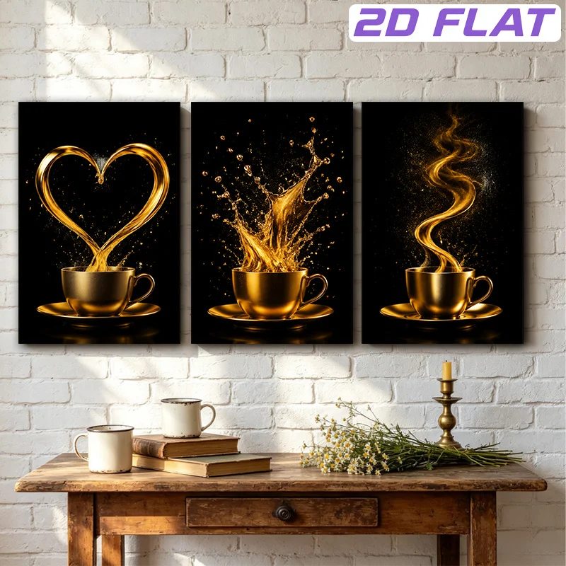 2D Flat, 2D Flat, 2D Flat 3pcs Unframed Canvas Painting Wall Art Liquid Dynamic Art with Heart Splash Rising Forms for Home K