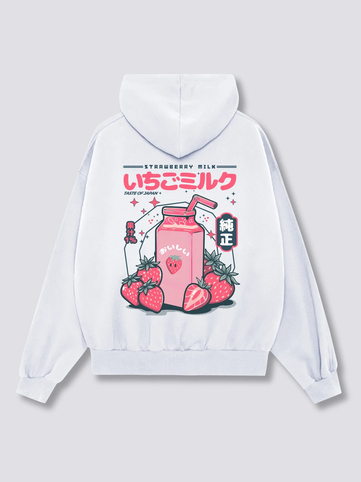 DTG Print Strawberry Milk Kawaii Hoodie Unisex Oversized Pullover Sweatshirt Women's Harajuku Streetwear Vintage Hooded Tops