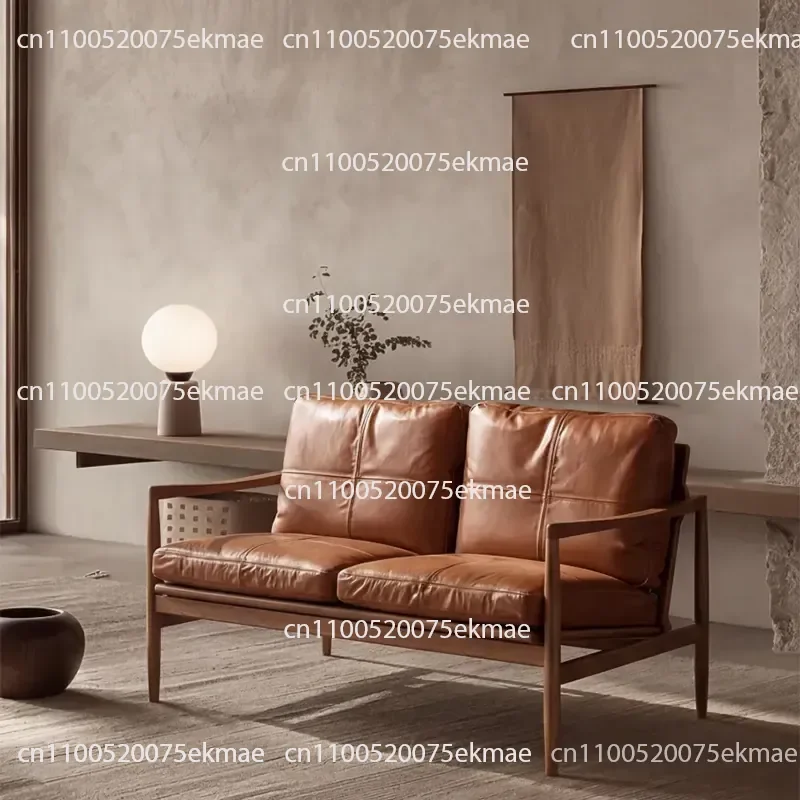 Wood Casual Single Sofa Chair, Ash Wood Recliner, Leather Down Whole Body Polished