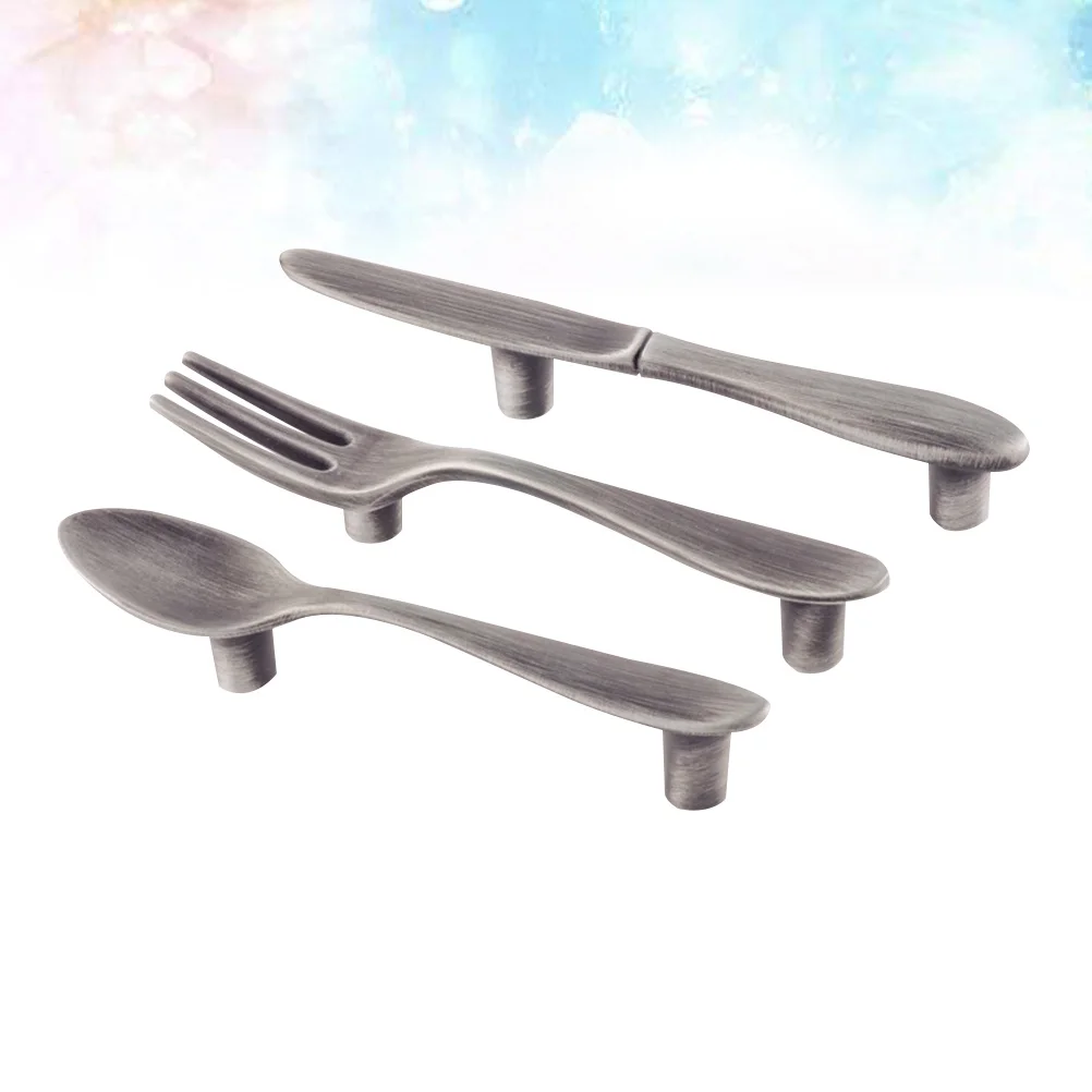 

3Pcs Tableware Style Cabinet Pull Handles Zinc Alloy Modern Drawer Knobs for Furniture Cupboard Closet - Silver