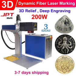 3D dinamik Fiber lazer işaretleme makinesi JPT Mopa 3D kabartma derin oyma makinesi Metal kesme için 3 eksen 200W lazer gravür