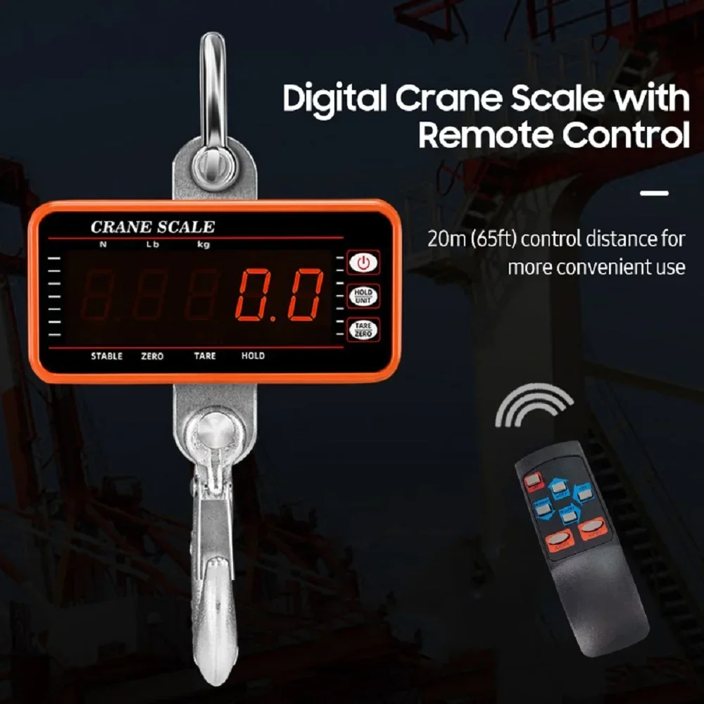 Digital Hanging Scale with 65ft Remote Control Heavy Duty Crane Scale Dimmable LED Industrial Hook Scales 1500kg/1000kg/500kg