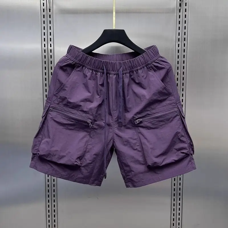 Summer Casual Shorts Sporty Chic Young Style Trend Zipper Drawstring Pocket Solid Color Loose Cargo Temperament Quick Dry Easy