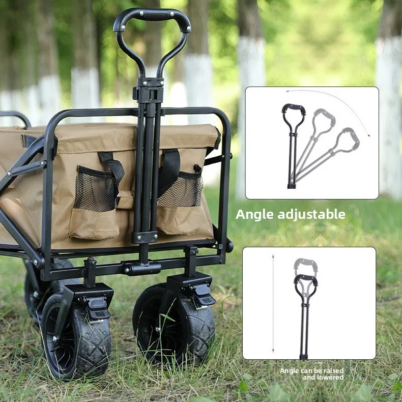 Camping Beach Folding Trolley Cart Portable Lightweight Large Capacity Adjustable Height Folding Wagon 600D Oxford Fabric Steel