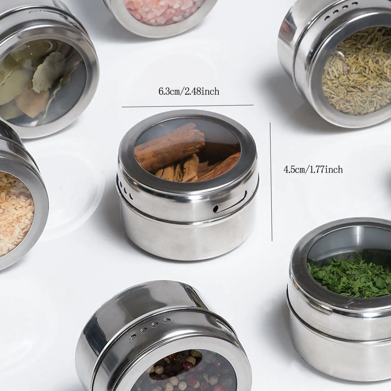 1PC-Magnetic Spice Jars Stainless Steel Seasoning Tins Storage Containers and Small Holes Top Lid with Sprinkle Sift Pour