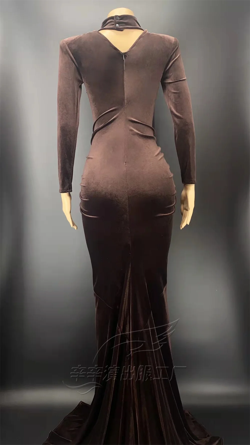 Female Singer Rhinestone Stitching Velvet bag Hip Long Dress Party Stage Show Performance Evening Dress