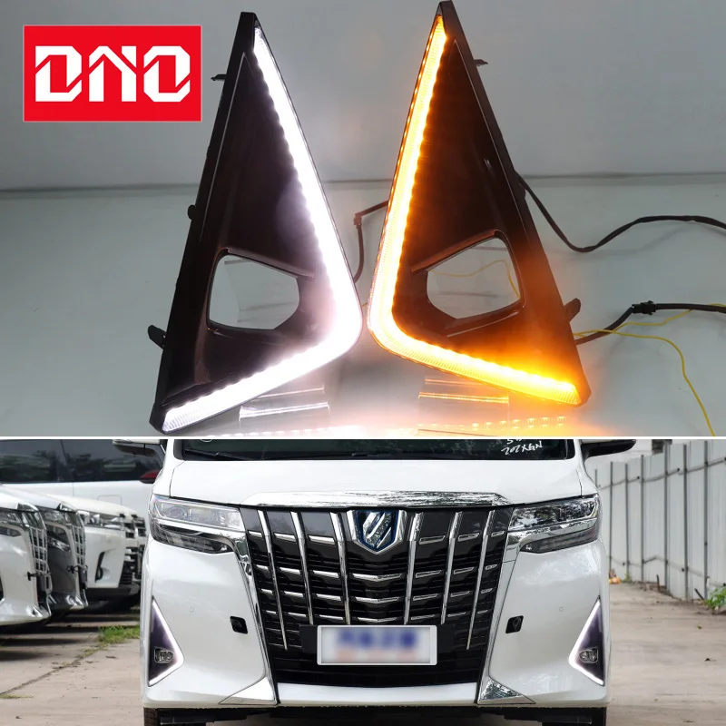 

Car LED DRL 12V Daylights For Toyota Alphard 2018 2019 Yellow Turn Signal Daytime Running Headlamps Auto Driving Lamp Foglamps