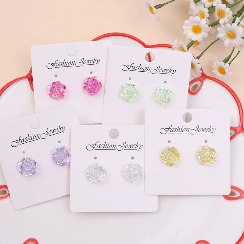 Korean Fashion Rose Flower Resin Rose Earrings New Korean Women\'s Imitation Crystal Earrings wholesale Women\'s Jewelry