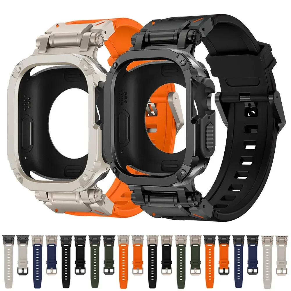 Cinturino in Silicone + custodia per PC per Apple Watch Ultra 2 49mm 44mm 45mm custodia protettiva in TPU bracciale sportivo per IWatch Series 9 8 7